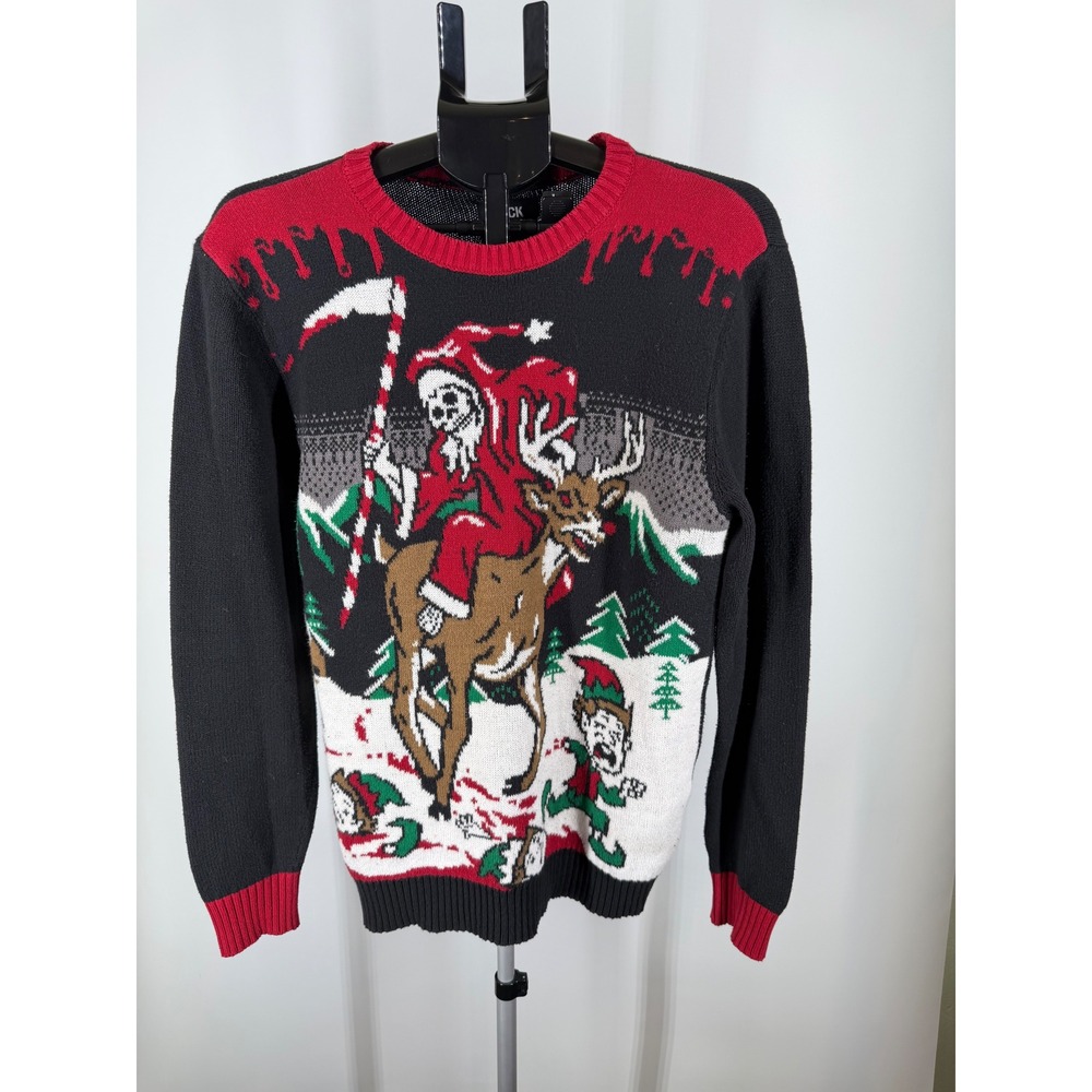 Black‎ Matter Mens Grim Reaper Santa Ugly Christmas Sweater Black Red Size M